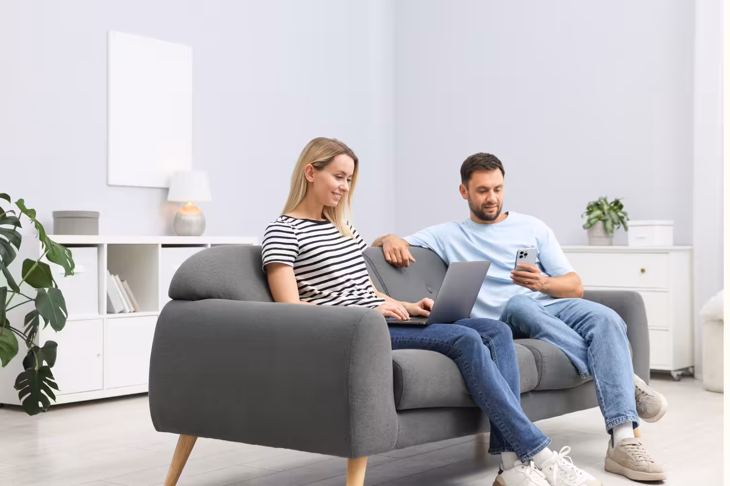 couple in a sofa